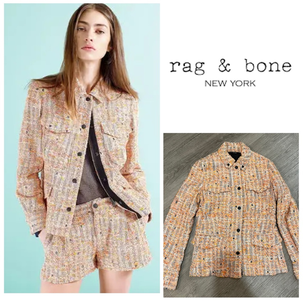 Rag & Bone Tweed Blazer Jacket in Orange, White and Black